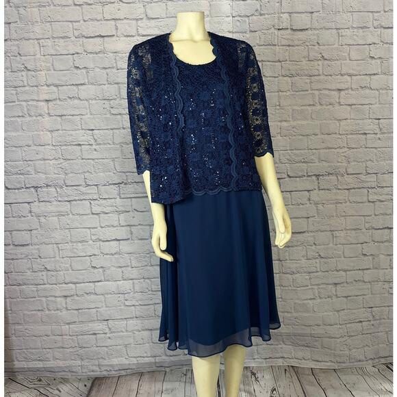 R&M Richard’s sequin lace tea-length dress and matching jacket size 12 P - Picture 3 of 12